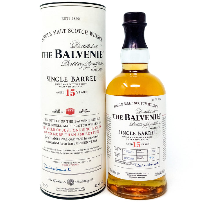 Balvenie 1995 15 Year Old Single Barrel #2791 Single Malt Scotch Whisky, 70cl, 47.8% ABV