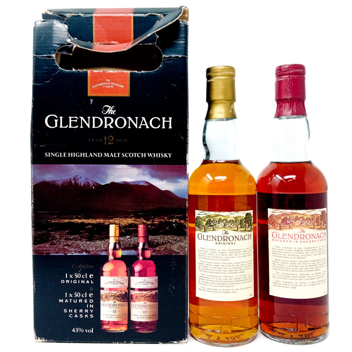 Glendronach 12 Year Old Original & Sherry Casks Single Malt Scotch Whisky, 2 x 50cl, 43% ABV