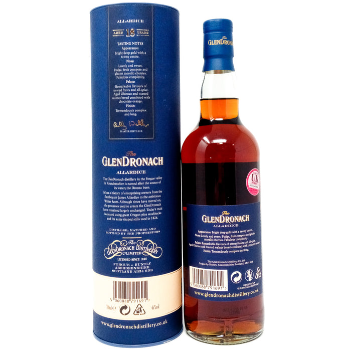 Glendronach 18 Year Old Allardice Single Malt Scotch Whisky, 70cl, 46% ABV