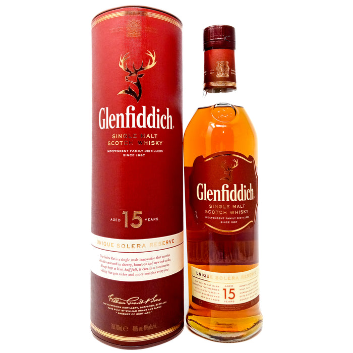 Glenfiddich 15 Year Old Unique Solera Reserve Single Malt Scotch Whisky, 70cl, 40% ABV