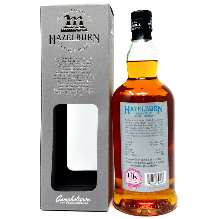 Hazelburn 2002 15 Year Old Cognac Cask Single Malt Scotch Whisky, 70cl, 53.9% ABV