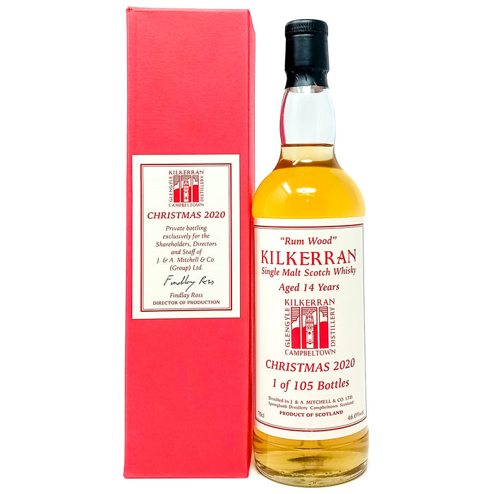 Kilkerran 14 Year Old 2020 Rum Wood Christmas Edition Single Malt Scotch Whisky, 70cl, 46.0% ABV