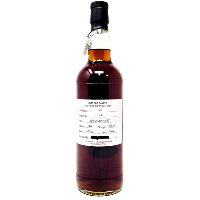 Springbank 2013 9 Year Old Fresh Sherry Cask Duty Paid Sample Single Malt Scotch Whisky, 70cl, 59.1% ABV.